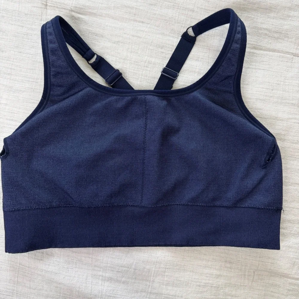 Fabletics Women Large Navy Blue Eliza Seamless Sports Bra Yoga Gym Athleisure